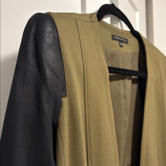[Theory] Yaisa Pryor Mixed Media Leather Long-Sleeve Open Front Jacket Women’s M - Picture 6 of 12